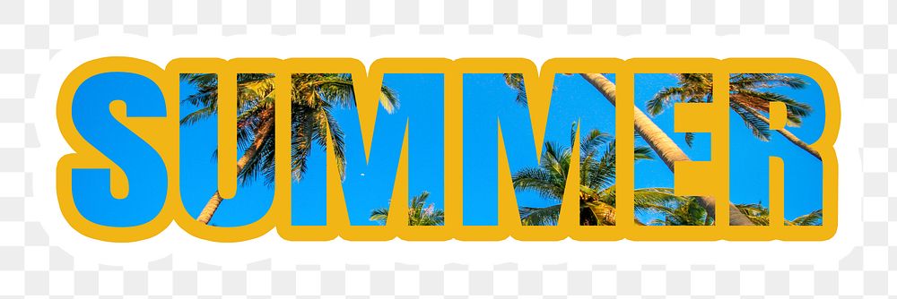 Summer png word sticker typography, tropical palm tree, transparent background