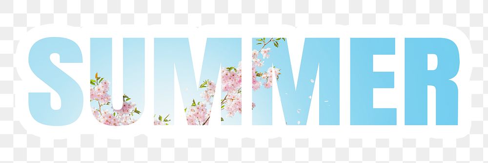Summer png word sticker typography, cherry blossom tree, transparent background