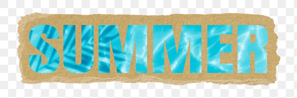 Summer png word sticker typography, tropical palm tree at the pool, transparent background