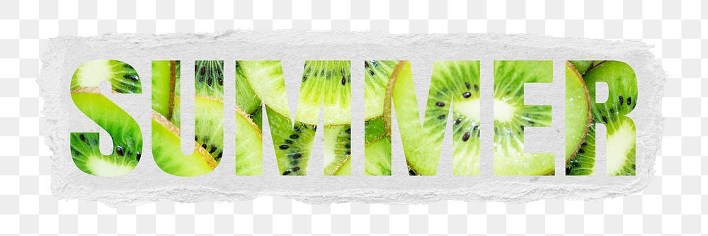 Summer png ripped paper sticker, green kiwi fruit in transparent background