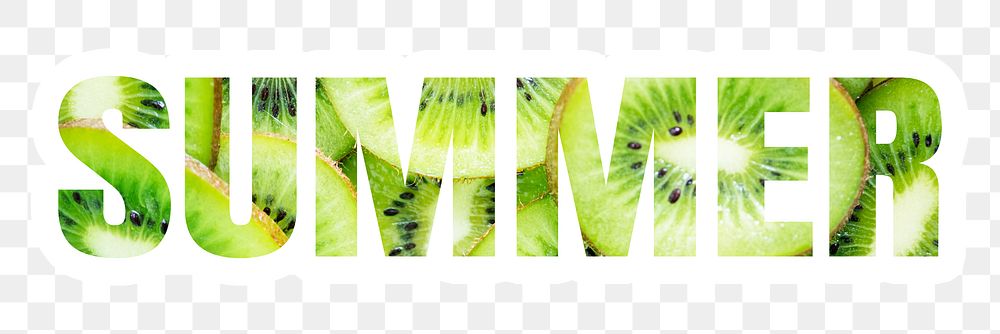 Summer png word sticker typography, green kiwi fruit in transparent background