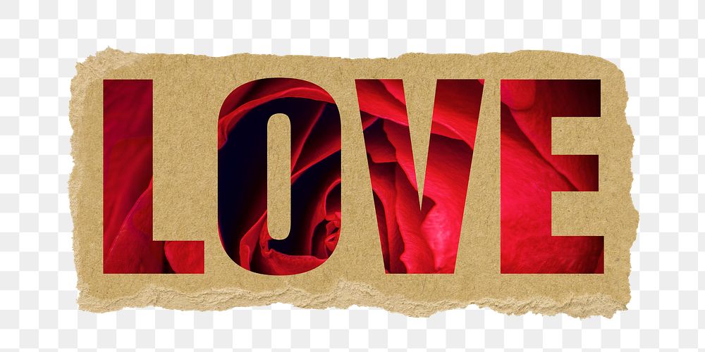 Love png torn paper sticker, red roses in transparent background