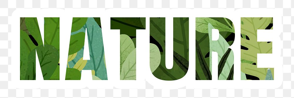 Nature png word sticker typography, green leaves illustration, transparent background