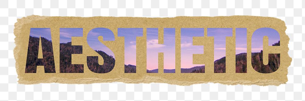 Aesthetic png word, beautiful nature landscape, transparent background, torn paper collage element
