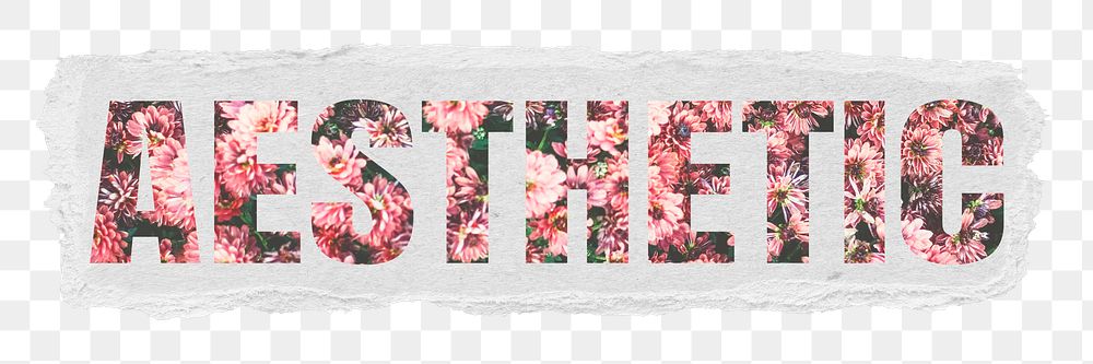 Aesthetic png sticker, feminine pink flowers in transparent background, torn paper collage element