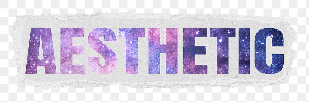 Aesthetic png word typography, purple spiritual galaxy design in transparent background, torn paper collage element