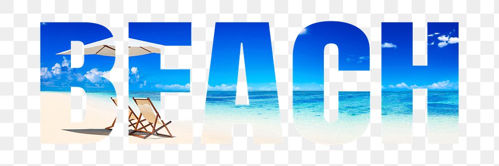 Beach png word, summer vacation travel, transparent background