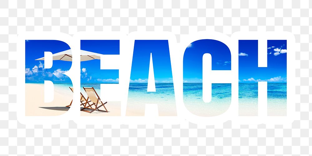 Beach png word, summer vacation travel, transparent background