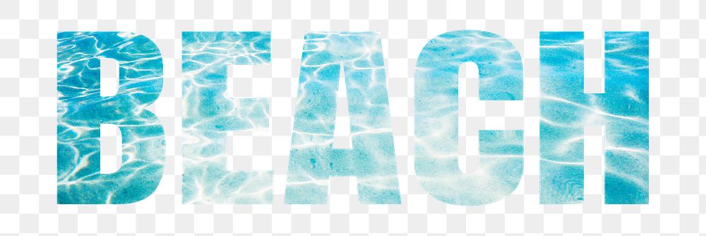 Beach png typography, blue water texture in transparent background