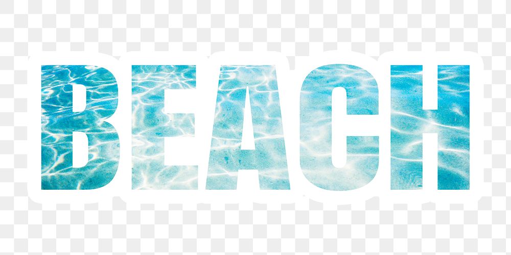 Beach png typography, blue water texture in transparent background