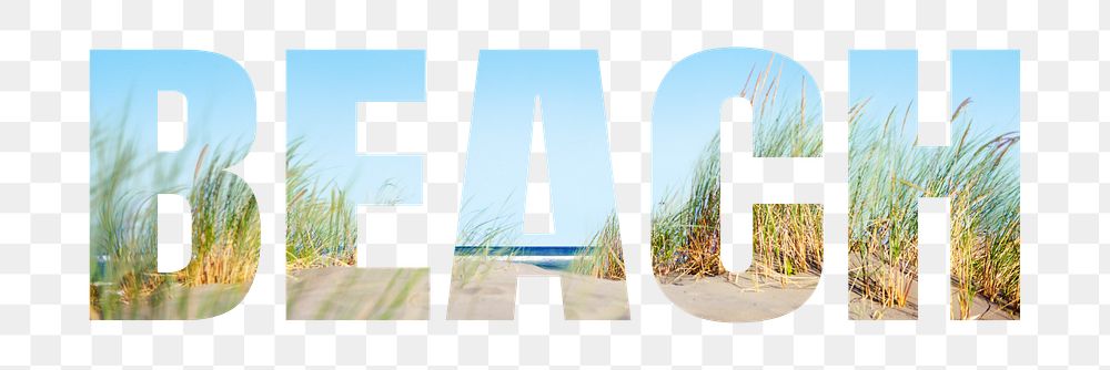 Beach png word sticker, summer vacation in transparent background
