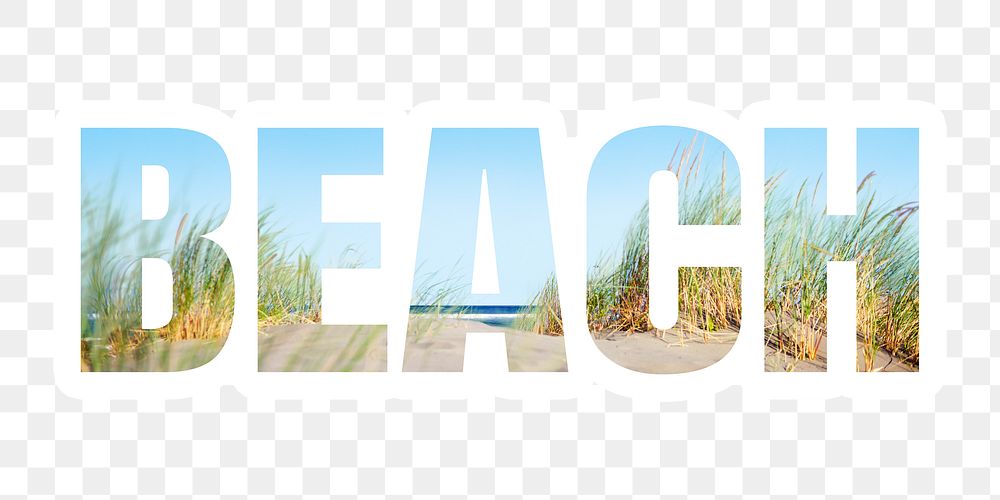 Beach png word sticker, summer vacation in transparent background