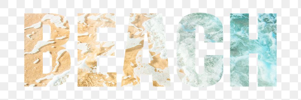 Beach png typography, sea water crashing, transparent background