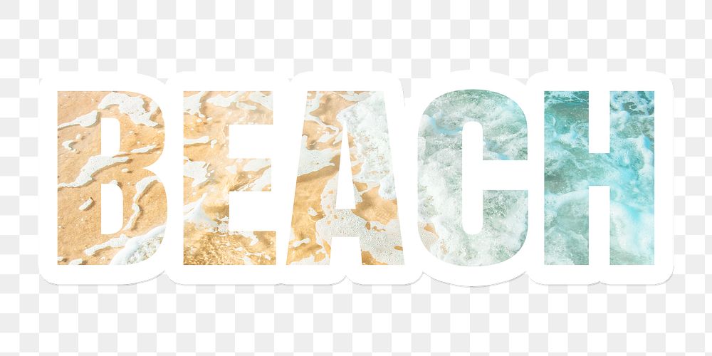 Beach png typography, sea water crashing, transparent background
