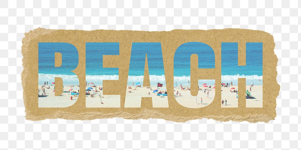 Beach png sticker, summer holiday and travel, ripped paper in transparent background