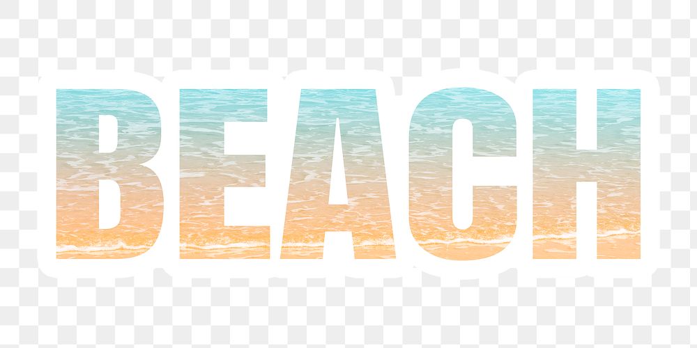 Beach png sticker typography, gradient sea waves, transparent background