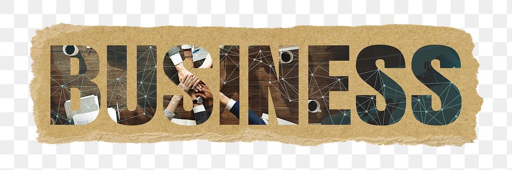 Business png typography, company teamwork, ripped paper in transparent background