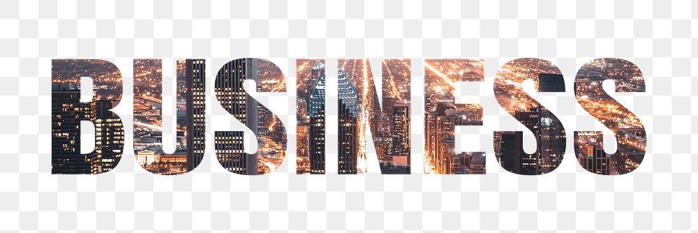 Business png sticker typography, city light, transparent background