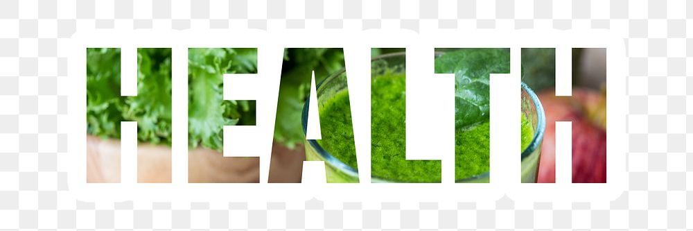 Health png word sticker typography, green juice, transparent background