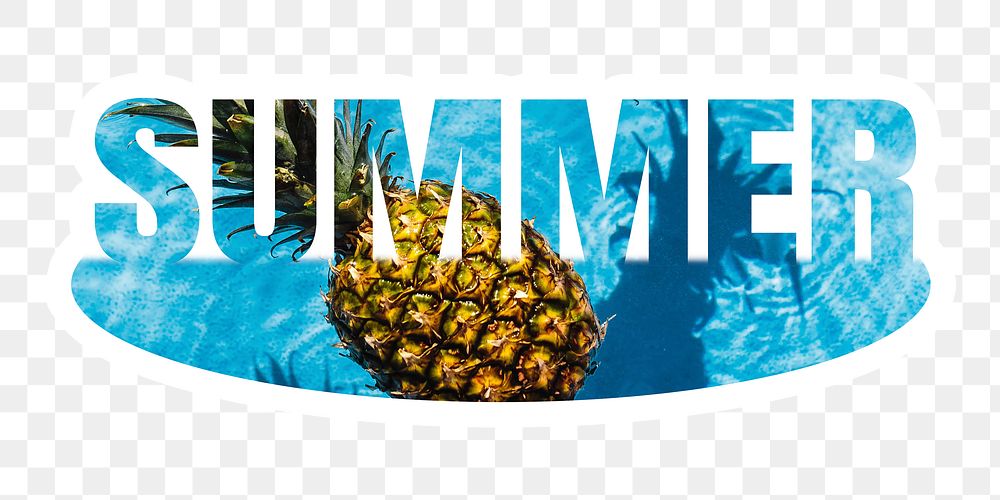 Summer pineapple png word sticker, white border typography, transparent background