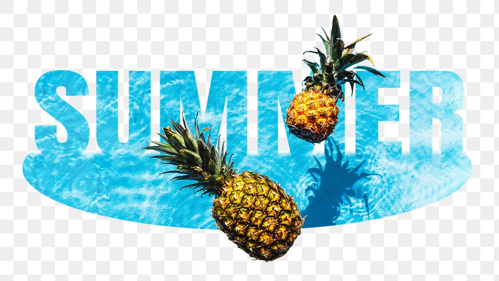 Summer pineapple png word sticker on transparent background