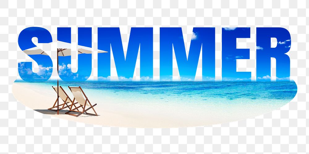 Summer png word sticker, beach on transparent background