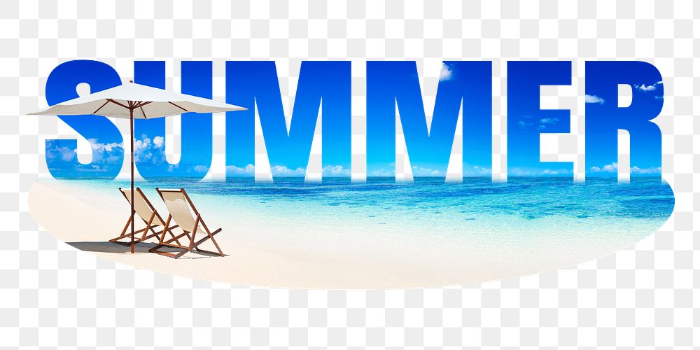 Summer png word sticker, beach on transparent background