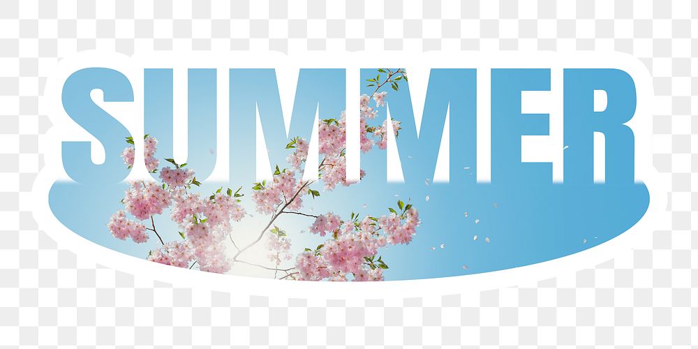 Summer png word sticker, white border typography, transparent background