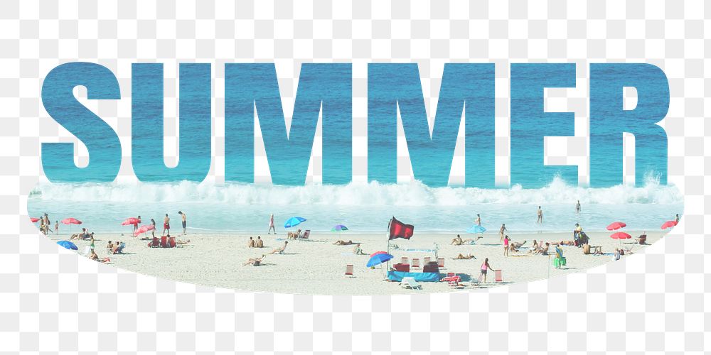 Summer png word sticker, beach on transparent background