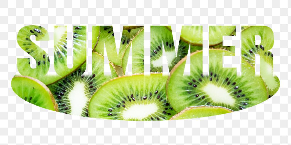 Summer png word sticker, kiwi on transparent background