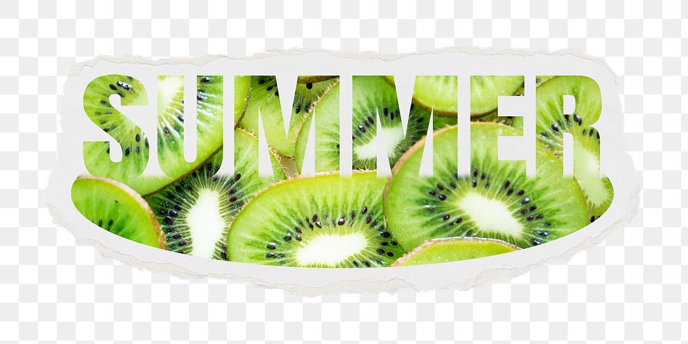 Summer png word sticker, fruit design on ripped paper, transparent background
