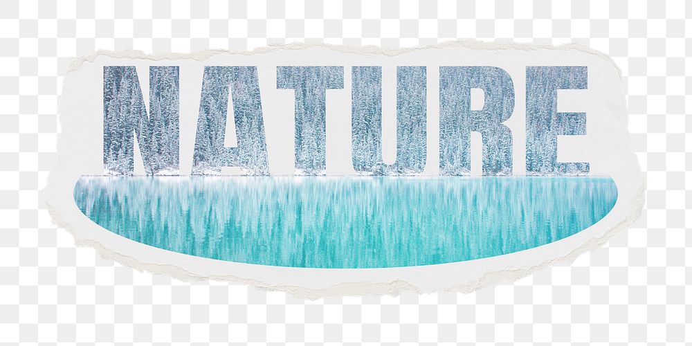 Nature png word sticker, winter design on ripped paper, transparent background