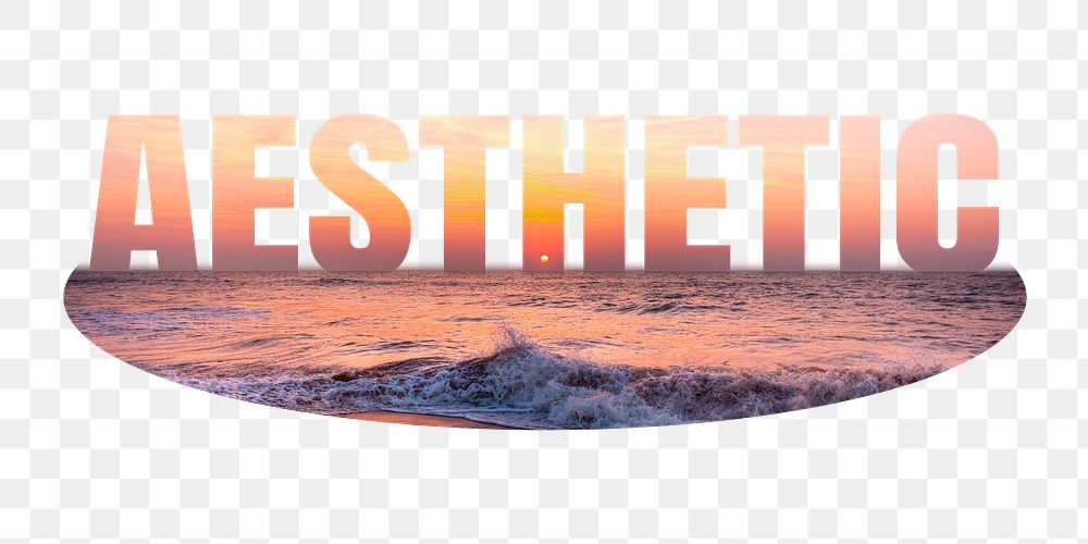 Aesthetic png word sticker, sunset sea on transparent background