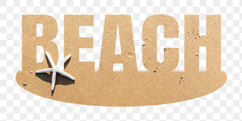 Beach png word sticker, sand on transparent background