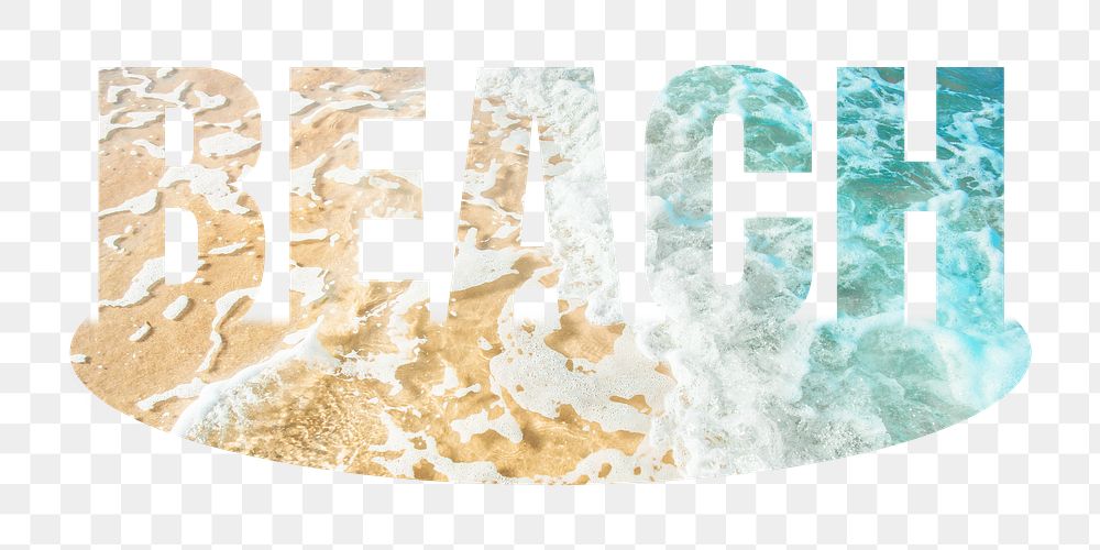 Beach png word sticker, sea design on transparent background