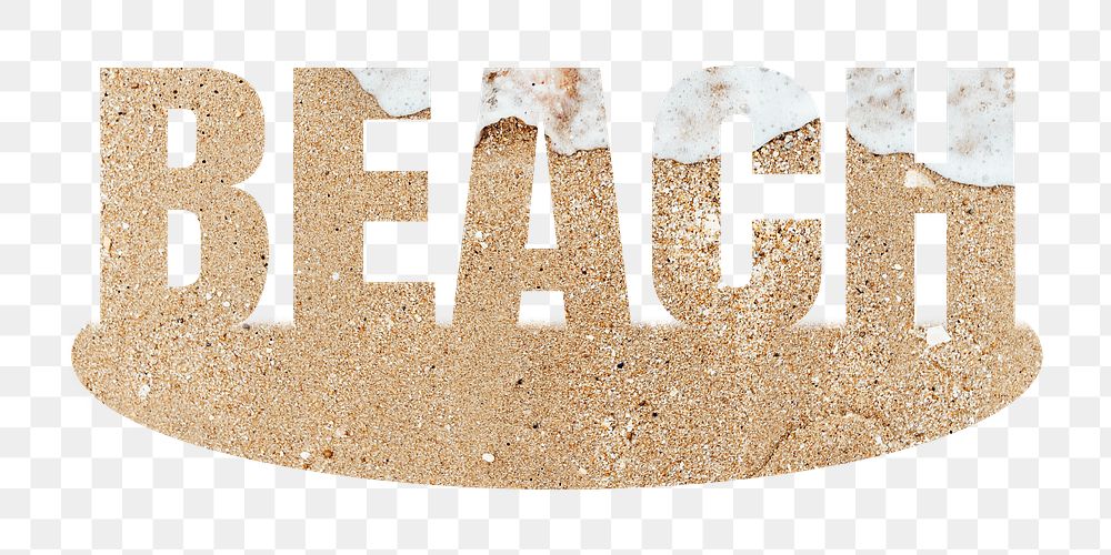 Beach png word sticker, sand on transparent background