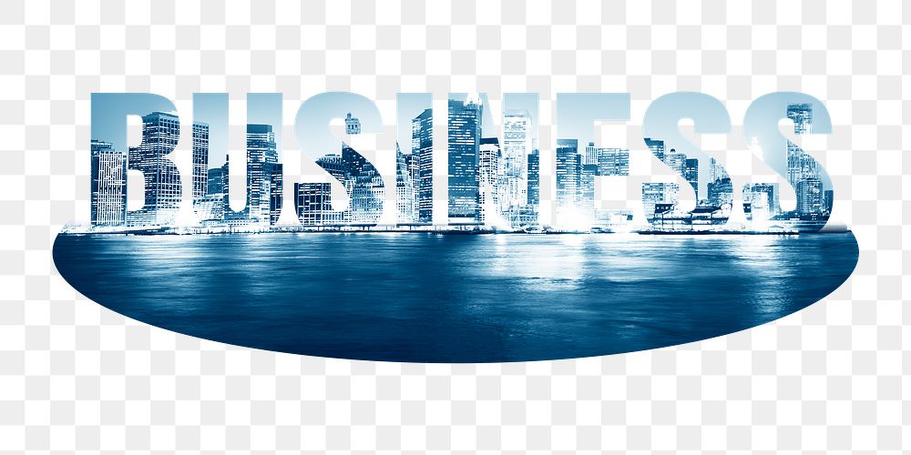 Business png word sticker, city skyline on transparent background