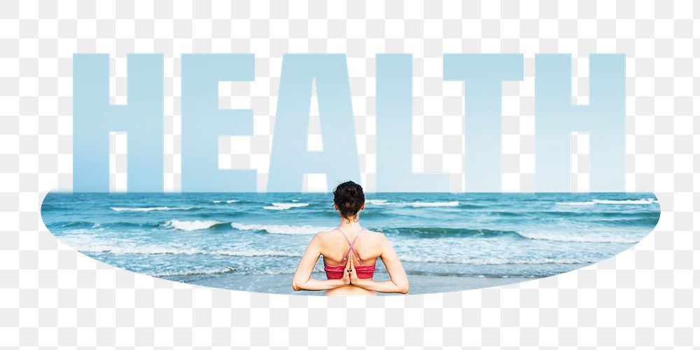 Health png word sticker, yoga on transparent background