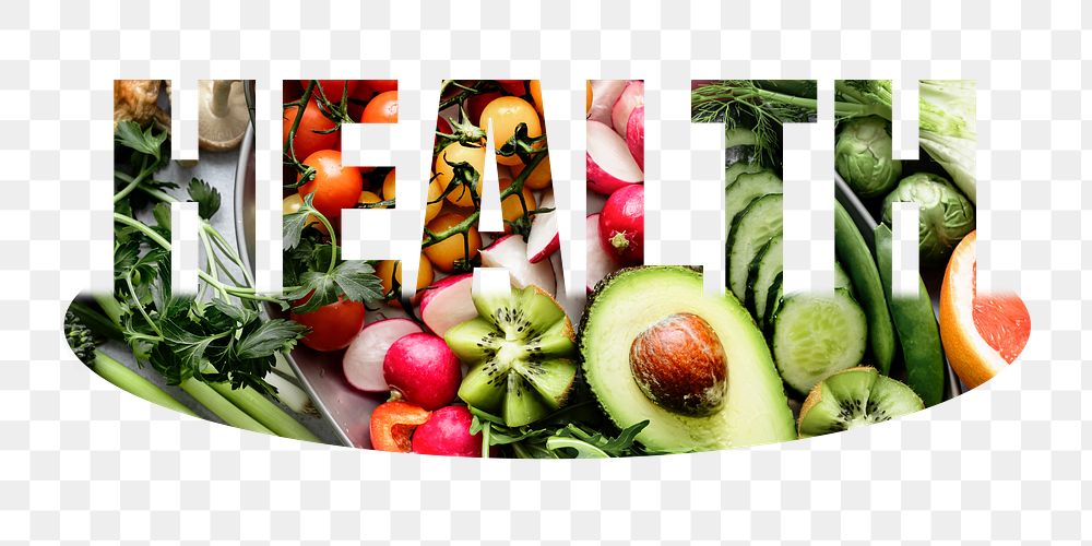 Health png word sticker, vegetables on transparent background