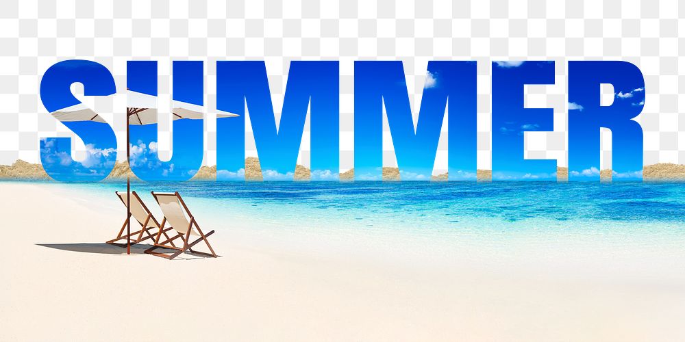 Summer word png border sticker, beach design on torn paper, transparent background