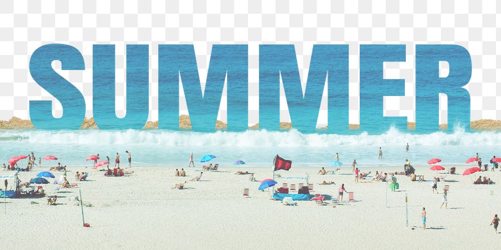 Summer word png border sticker, beach design on torn paper, transparent background