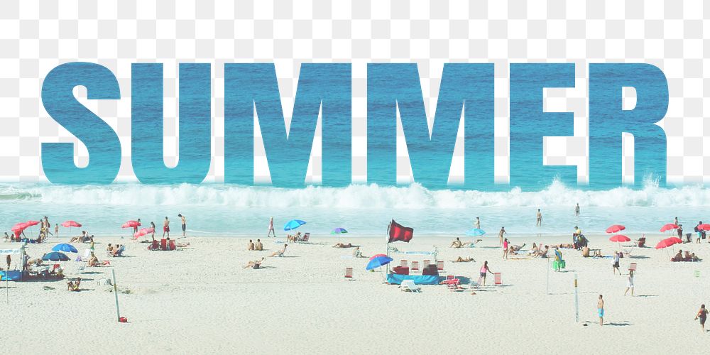 Summer word png border sticker, beach design, transparent background
