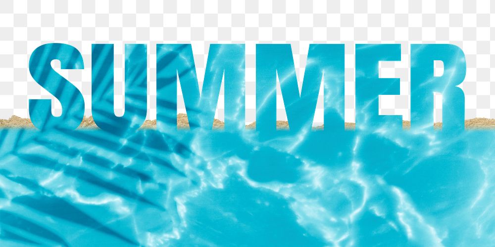 Summer word png border sticker, ocean on torn paper, transparent background