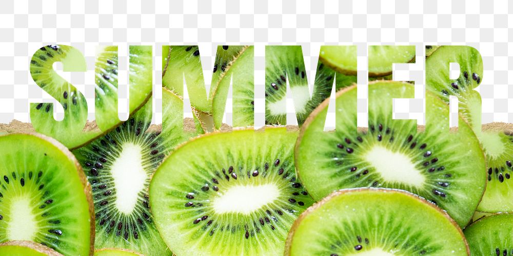 Summer word png border sticker, kiwi on torn paper, transparent background