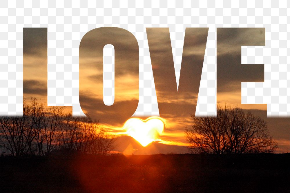 Love word png border sticker, sunset design, transparent background