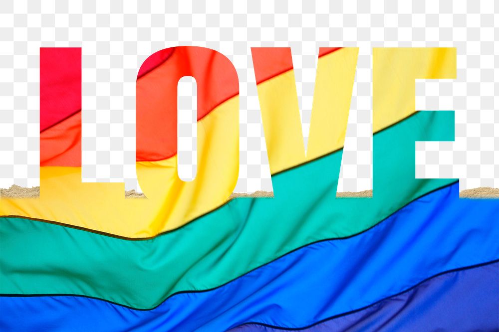 Love word png border sticker, lgbtq design on torn paper, transparent background