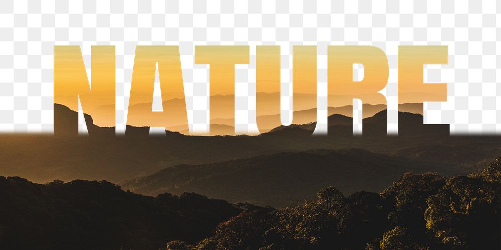 Nature word png border sticker, mountain  design, transparent background