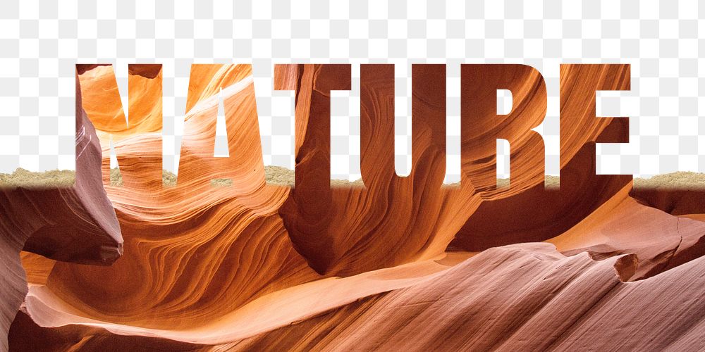 Nature word png border sticker, Antelope Canyon on torn paper, transparent background