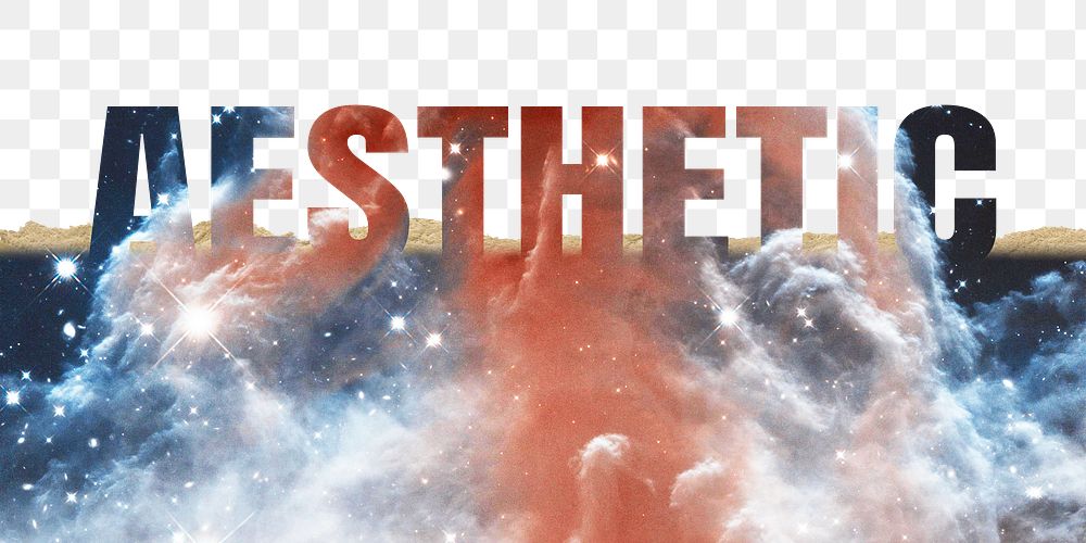 Aesthetic word png border sticker, galaxy design on torn paper, transparent background