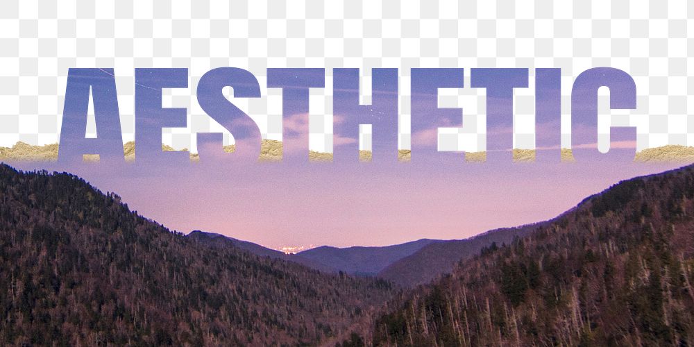 Aesthetic word png border sticker, mountain design on torn paper, transparent background